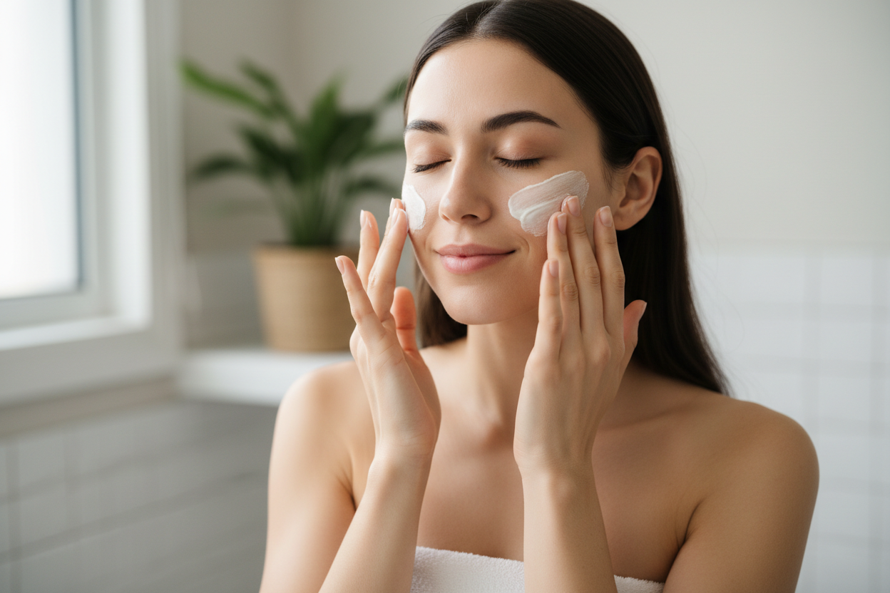 face cream a woman applying it