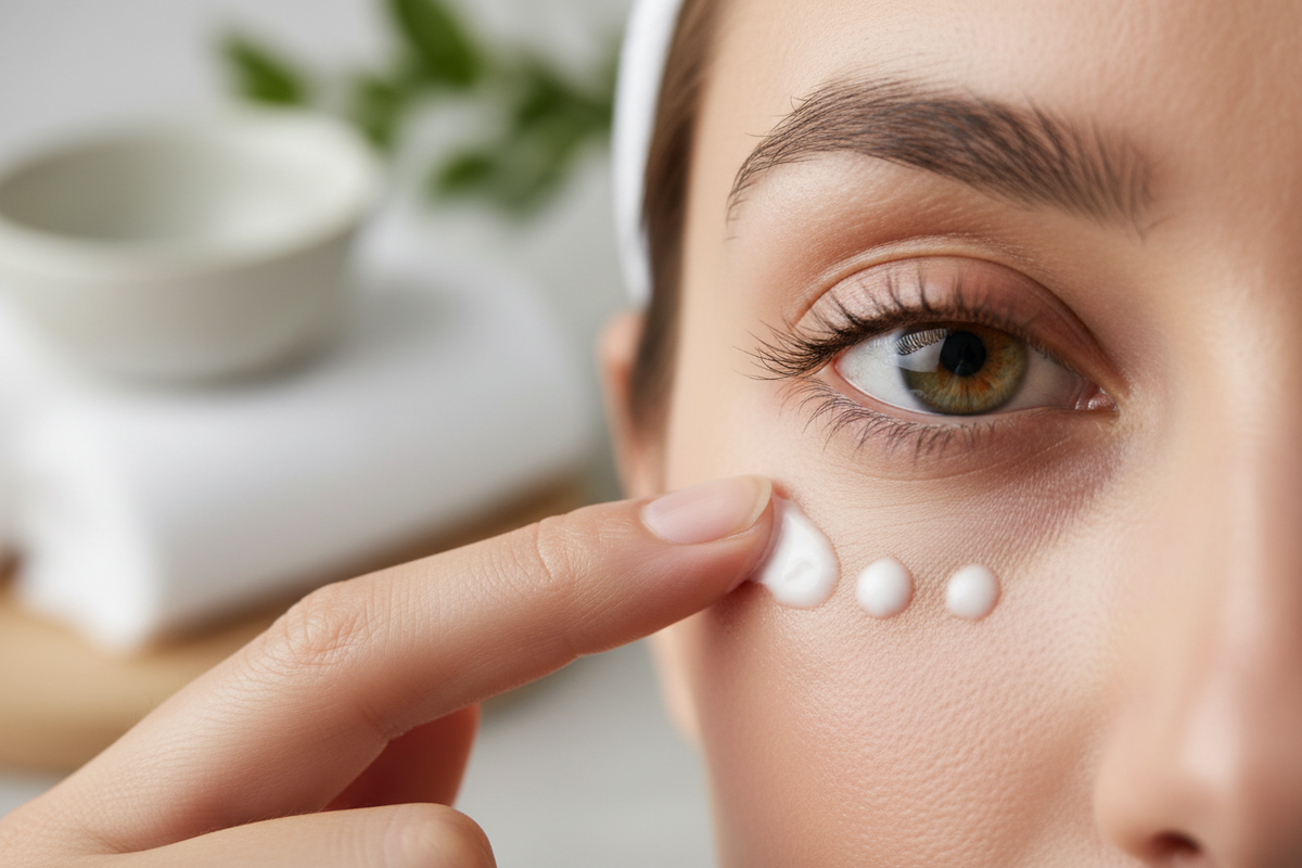 hidrating eye cream siendo aplicada