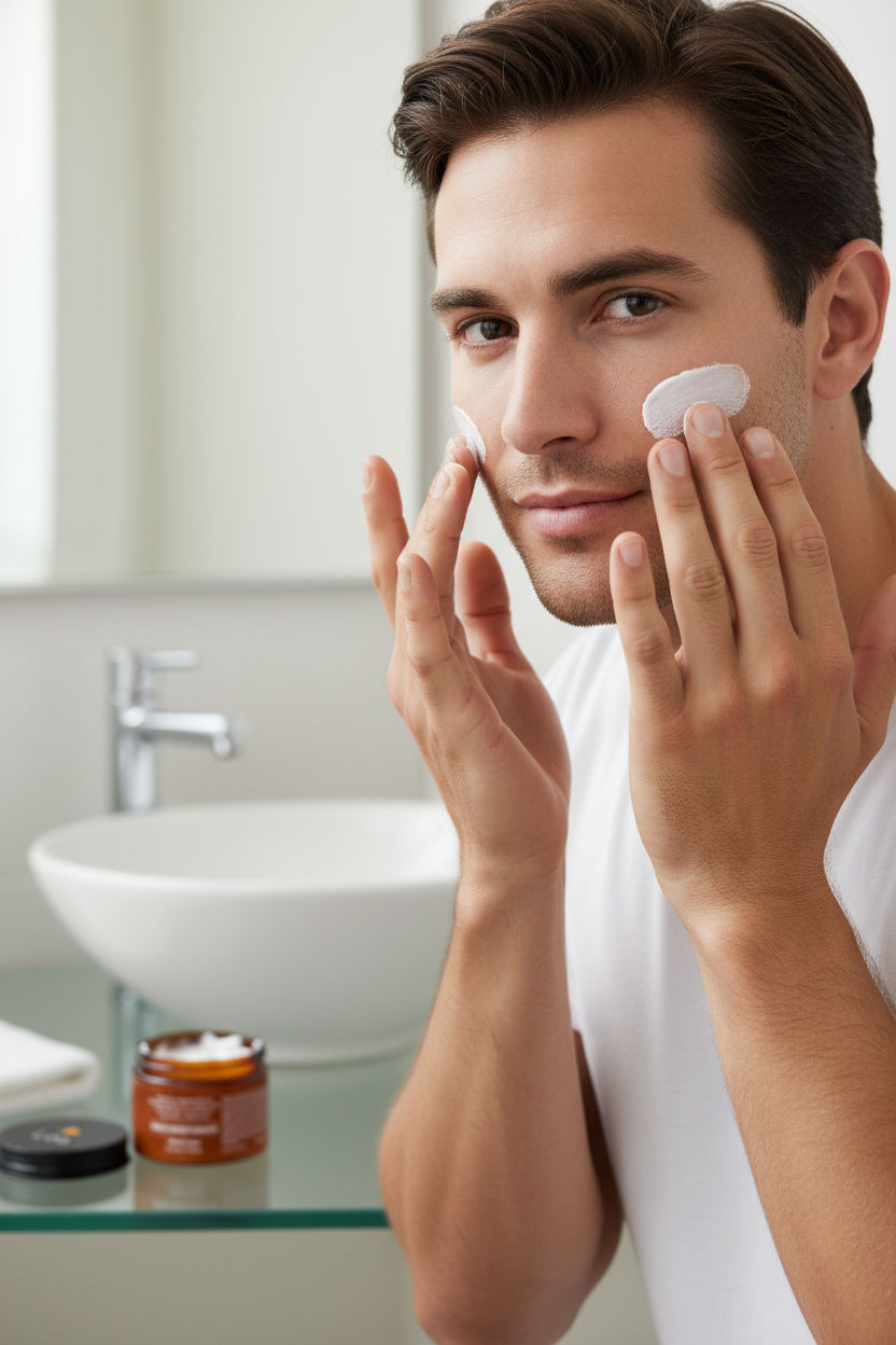 Man Applying Non-Greasy Men's Face Moisturizer