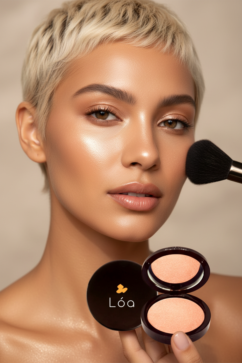 Tan Skin Blonde Pixie Cut Model - Radiant Luminizing Powder Twinkle